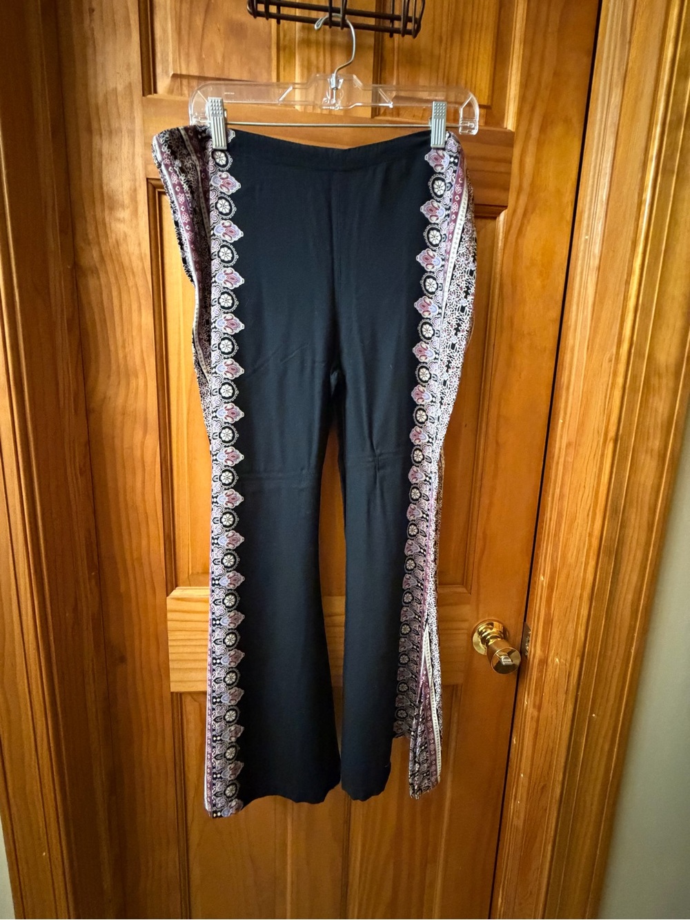 Earthbound Trading Co Black Paisley Side Panel Pants Size L Boho